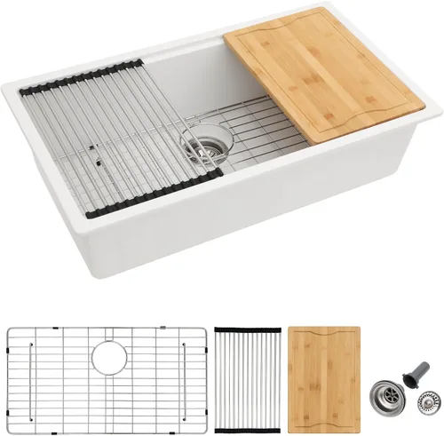 Miniatura 15 de Dcolora Fregadero de Barra de Composite de Cuarzo de 22 Pulgadas Negro Bajo Encimera Pequeño Fregadero de Cocina de Composite de Granito Prep RV