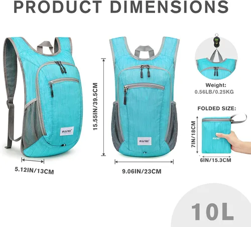 Miniatura 3 de G4Free 10L/15L Mochila para Senderismo Plegable Ligera, Mochila de Día para Caminatas, Pequeña, Viaje al Aire Libre, Bolsa de Hombro Plegable