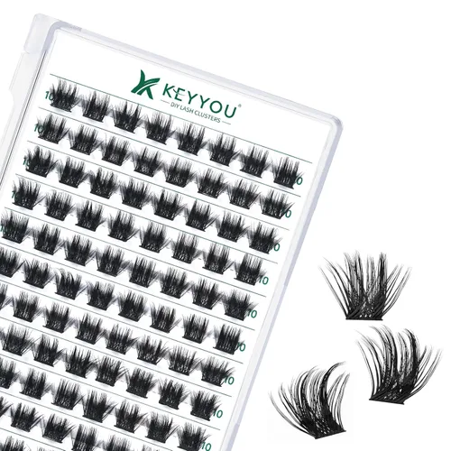 Miniatura 28 de KEYYOU Racimos de pestañas, 96 piezas de extensiones de pestañas DIY, rizado D de 16 mm, negro, realista, no irritante, fácil de colocar en casa