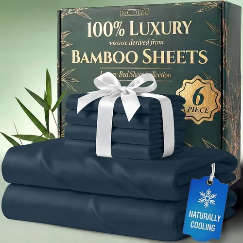 Miniatura 26 de DECOLURE Juego de sábanas 100% viscosa derivada de bambú, tamaño individual, sábanas de lujo de 4 piezas de enfriamiento natural, juego de cama