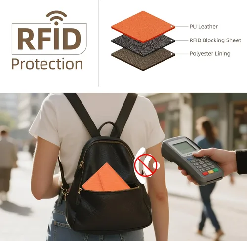 Miniatura 101 de Zoppen - Billetera de viaje con bloqueo RFID multiusos (Ver.4) Portatarjetas de pasaporte y vacunas, organizador de documentos de tres pliegues
