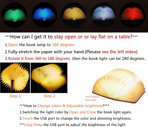 Miniatura 4 de Luz de libro de madera novedosa LED luz nocturna portátil plegable lámpara de libro linterna de papel para decoración del hogar, regalos