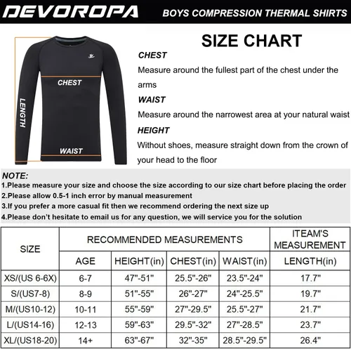 Miniatura 7 de DEVOROPA Camiseta térmica de compresión para niños y jóvenes, camiseta interior de manga larga de forro polar para fútbol y béisbol