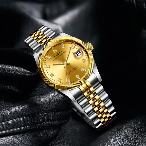 Miniatura 2 de BUREI Reloj automático para hombre, con fecha, pulsera de acero inoxidable, pulsera ajustable para hombre