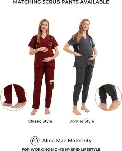 Miniatura 9 de Exfoliante de maternidad para mujeres embarazadas, uniforme de médico, pantalón de enfermera, con 6 bolsillos