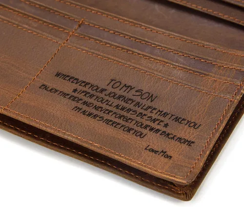 Miniatura 2 de LUUFAN Billetera larga de cuero genuino para hombre, cartera plegable grabada