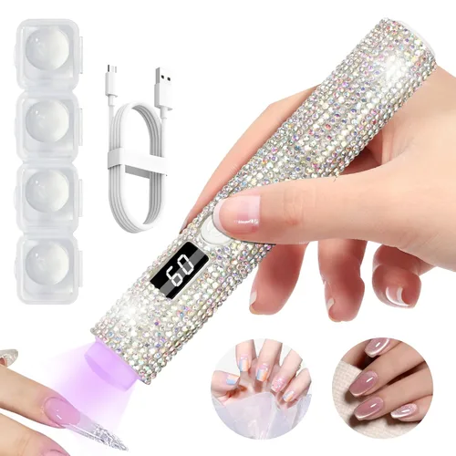 Miniatura 9 de Luz UV de mano para uñas de gel, lámpara de uñas UV con purpurina, mini lámpara de uñas de gel portátil inalámbrica para curado rápido, secador