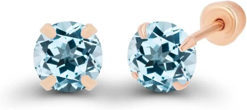 Miniatura 2 de Aretes de tuerca de oro macizo de 14 quilates, hipoalergénicos, de 0.118 in, con piedra natal redonda