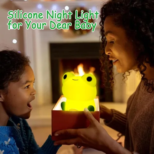 Miniatura 5 de Luz nocturna para niños, lámpara de rana con bonitas calcomanías de rana, lámpara de noche para dormitorio, luz nocturna para bebé, niña, niño