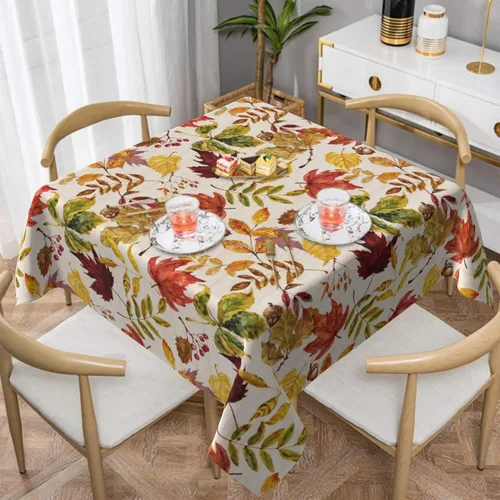Miniatura 2 de Sweetshow Fall Square Tablecloth 52x52 Inch Fallen Leaves Maple Leaf Print Autumn Thanksgiving Harvest Themed Holiday Wooden Pattern Decorative