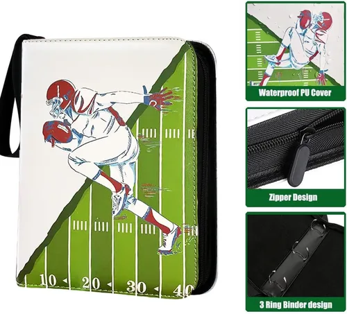 Miniatura 5 de Carpeta de tarjetas de fútbol para tarjetas intercambiables, se adapta a 400 tarjetas con 50 mangas, páginas de 4 bolsillos, 3 anillos en D