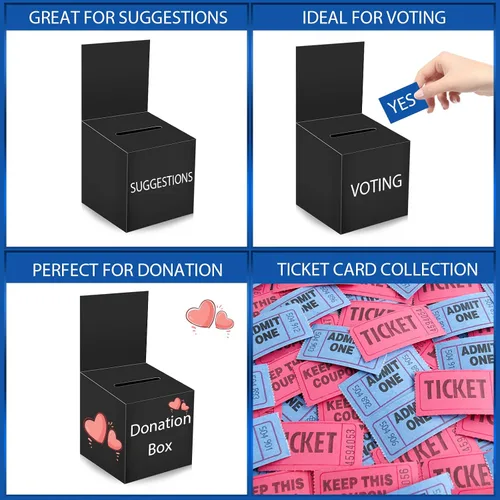 Miniatura 6 de Paquete de 12 cajas de rifa Caja de donación para recaudación de fondos, cajas de votación de cartón con ranura para boleto y cabecera extraíble