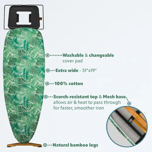 Miniatura 2 de Bartnelli Pro Luxury - Tabla de planchar con patas de madera de haya extra anchas de 51x19 pulgadas, con soporte para plancha de vapor de alta