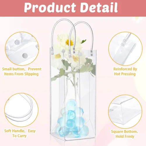 Miniatura 3 de LEIFIDE 50 bolsas de regalo de plástico transparente con asas, de PVC, reutilizables, transparentes, bolsas para dulces, escuela, fiesta