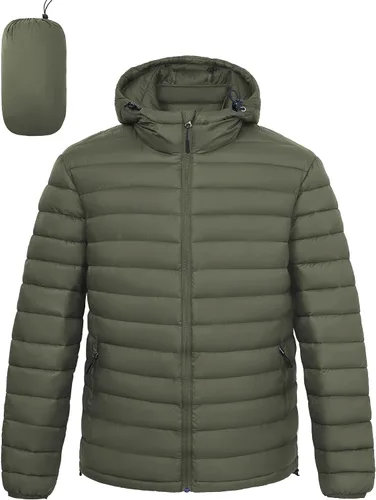Miniatura 13 de Chaqueta acolchada ligera y plegable para hombre, con capucha, aislada, resistente al agua, para esquí, senderismo, viajes