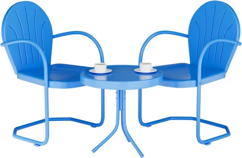 Miniatura 7 de Juego de 3 piezas para patio bistró, mobiliario retro de metal para exteriores, conversación, 2 sillas de patio de metal con resorte en C retro