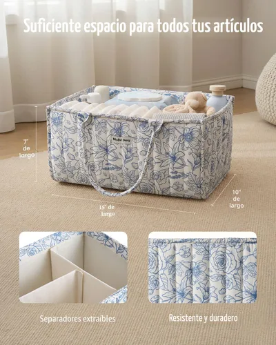 Miniatura 3 de Blissful Diary Organizador de pañales con flores, elegante cesta de almacenamiento para guardería, regalo para baby shower, imprescindible