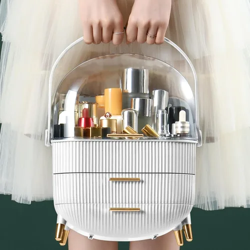 Miniatura 4 de CANITORON Organizador de maquillaje, organizador de cuidado de la piel de gran capacidad para tocador, organizador de cosméticos con 2 cajones