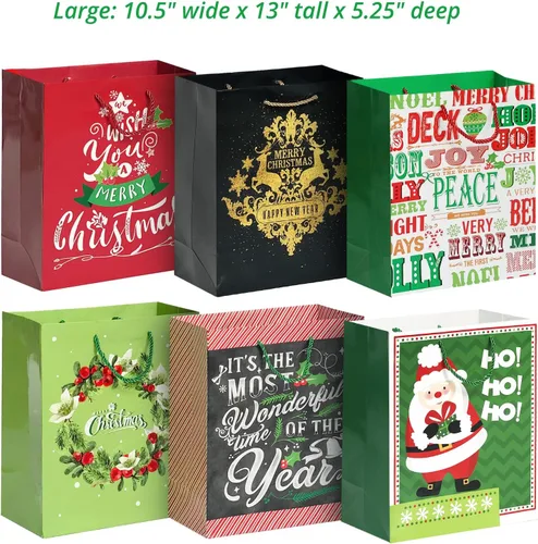 Miniatura 7 de Party Funny 24 bolsas de papel de regalo de Navidad a granel con asas y 60 etiquetas de regalo de Navidad, varios tamaños para envolver regalos