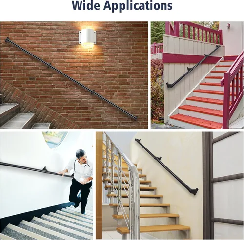 Miniatura 5 de Barandillas de mano de 3 pies para escalones al aire libre, barandillas industriales de metal para escaleras interiores, barandilla de montaje
