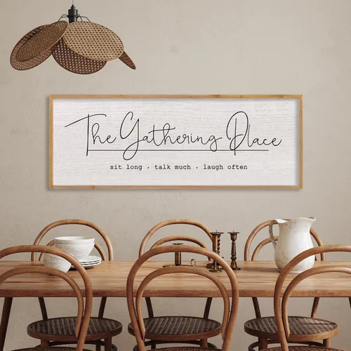 Miniatura 10 de LuZhiQiang Arte de pared para comedor 81,3×30,5 cm "Bless The Food Before Us" Letrero cristiano para cocina, cita familiar agradecida, cuadro grande