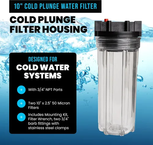 Miniatura 2 de Sistema de filtro de agua fría, carcasa de 10 pulgadas con puertos NPT de 3/4 pulgadas, filtros plisados de 1 × 50 micrones, kit de montaje y llave