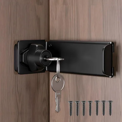 Cerradura de puerta de 90 grados con llave, pestillo deslizante en ángulo recto para puertas de granero/armario/armario de apertura exterior,
