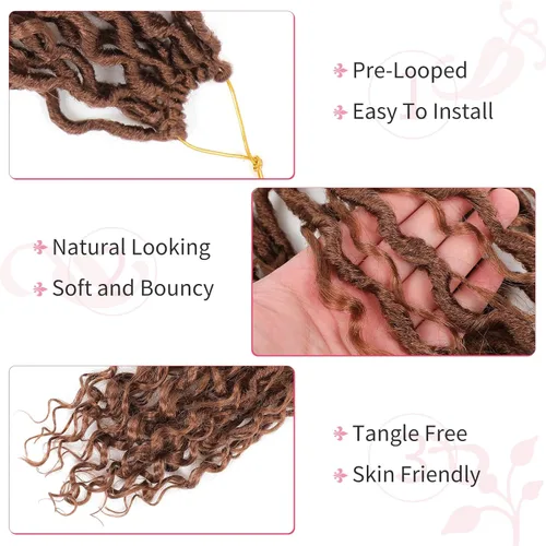 Miniatura 111 de Alicoco Goddess Locs Cabello de Ganchillo 12 Pulgadas 8 Paquetes Rastas Sintéticas de Ganchillo Para Mujeres Rastas Suaves Boho Pre-enrolladas River