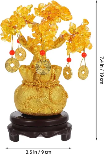 Miniatura 3 de Árbol del dinero de Feng Shui de cristal natural, citrino, árbol de la suerte, figura coleccionable de la vida, decoración de bonsái con monedas