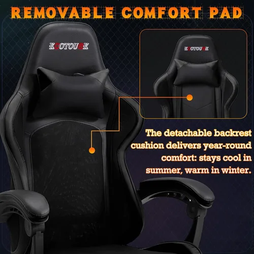 Miniatura 5 de ECOTOUGE Silla ergonómica para videojuegos, silla de videojuegos con cojín trasero extraíble, silla de jugador con almohada lumbar de masaje
