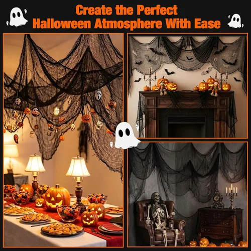 Miniatura 5 de Halatool 6 Pack Creepy Cloth 30x72 Inch, Black Cheesecloth Gauze for Halloween Haunted House Decorations, Spooky Outdoor Yard Window Porch Tree