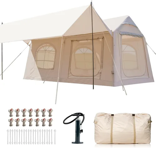 Miniatura 11 de Inflatable Tents for Camping, Blow Up Tent with Hand Pump, Easy Setup Inflatable Hot Tent with Stove Jack, Waterproof Oxford Air Glamping Tents for