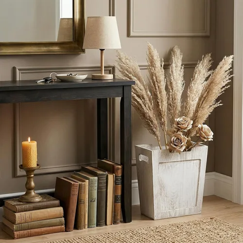 Miniatura 8 de TOPZEA Basurero de madera, papelera de granja con asa, cesta de basura de madera rústica, rectangular, pequeño, decorativo, contenedor de basura