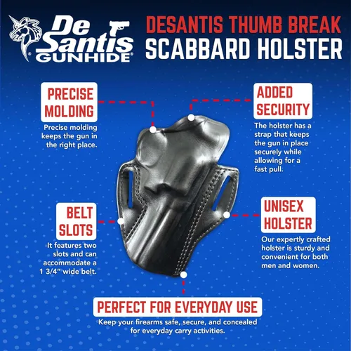 Miniatura 6 de DeSantis Thumb Break Scabbard - OWB Gun Holster for Men and Women, Leather Belt Slide Holster for Pistols, Exact Molding, Secure and Highly
