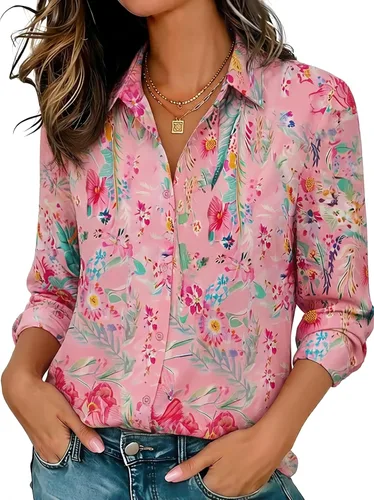 Miniatura 40 de Camisas elásticas suaves sin arrugas con botones para mujer, tops transpirables que absorben la humedad para vestir casual de trabajo