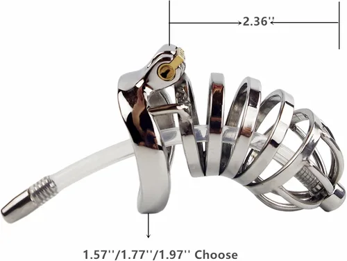 Miniatura 2 de Dispositivo de castidad masculina de acero inoxidable para polla grande con catéter de sonidos uretrales de silicona, juguete sexual para adultos
