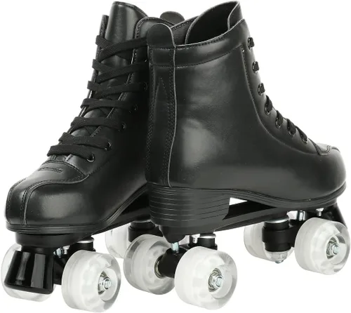 Miniatura 6 de XUDREZ Double-Row Roller Skates for Unisex - PU Leather High-Top Four-Wheel Shiny Skates Rueda Flash