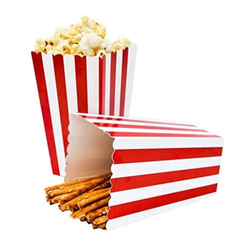 Miniatura 5 de 24 paquetes de cajas de palomitas de maíz con rayas rojas - Mini contenedores de papel para palomitas y caramelos para fiestas de carnaval, 2-Rojo