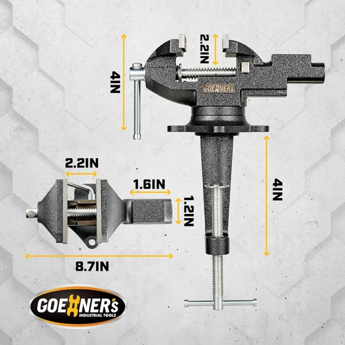 Miniatura 6 de Tornillo universal combinado de doble propósito de 3.3 pulgadas con base giratoria de 360°, tornillo de banco o tornillo de mesa con ajuste rápido