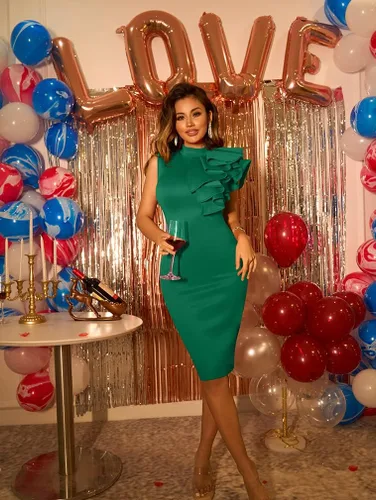 Miniatura 8 de XXTAXN - Vestido de cóctel entallado, formal, sin mangas y con volados para mujer, vestido de tubo por debajo de la rodilla