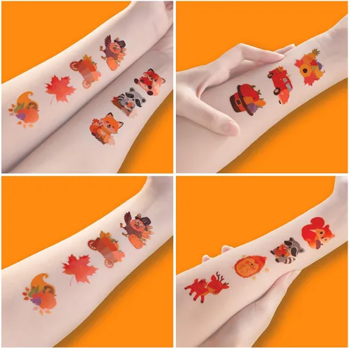 Miniatura 6 de 96 piezas de tatuajes temporales precortados de calabaza de hojas de otoño de Hello Fall para niños Bonitos recuerdos de fiesta de cumpleaños