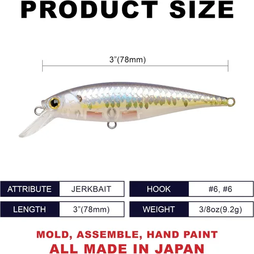 Miniatura 2 de Señuelos de pesca LUCKY CRAFT Pointer 78SP, señuelos de lubina y trucha de agua dulce de 3", suspensión de 4 pies a 5 pies de profundidad, Jerkbait