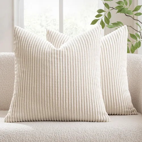 MIULEE Paquete de 2 fundas de almohada de pana suave y sólidas, fundas de almohada cuadradas decorativas de color blanco crema para sofá, dormitorio