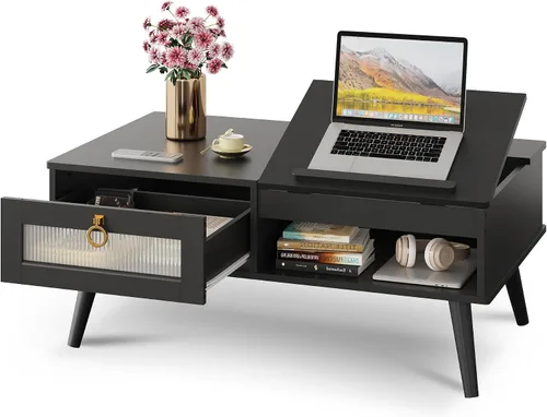 Miniatura 14 de WLIVE Mesa de Centro para Sala de Estar, Mesa de Centro Pequeña con Almacenamiento, Mesa Central de Comedor de Madera Moderna con Tapa Elevable