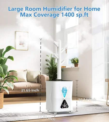 Miniatura 4 de Humidificador para habitación grande, 13 L/3.43 galones 1400 pies cuadrados, humidificadores de niebla fría para dormitorio con salida de Blanco