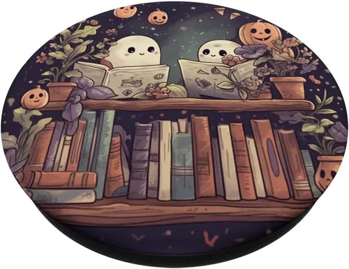 Miniatura 2 de Fantasmas lindos libros de lectura de Halloween bibliotecario amante de los libros PopSockets estándar PopGrip
