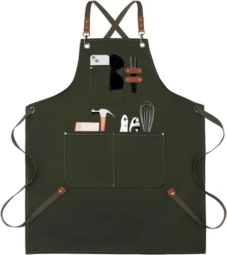 Miniatura 7 de EUDOLAH Delantales de chef para mujeres y hombres con bolsillos grandes, delantales de cocina, de lona, con espalda cruzada, repelente al agua