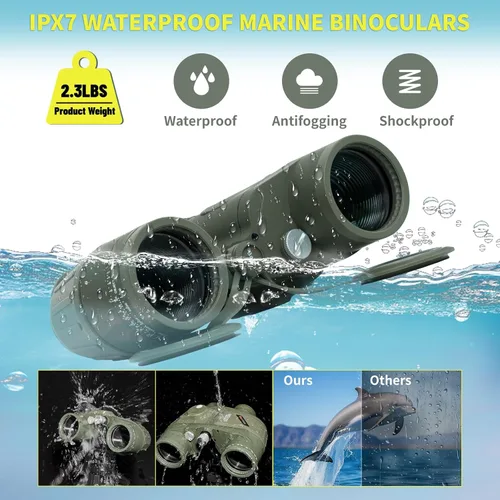 Miniatura 3 de Prismáticos marinos de 10 x 50 con brújula y telémetro, binoculares impermeables a prueba de niebla para adultos, navegación, vela, pesca, caza
