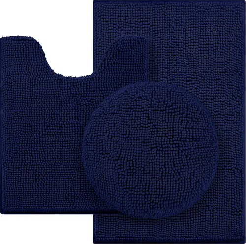 Miniatura 12 de HOMEIDEAS Juego de alfombras de baño negras de 3 piezas, alfombras y tapetes de felpilla de mantequilla, peludos, absorbentes, antideslizantes