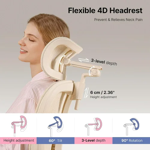 Miniatura 4 de HINOMI Q2 Silla de oficina ergonómica con soporte lumbar y reposacabezas ajustable, asiento de cojín con brazos abatibles, asiento reclinable